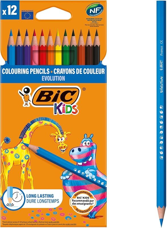 Bic Kids Evolution Ecolutions Crayons De Couleur, Coloris Assortis, 12 unités