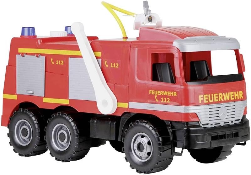 LENA - 02058 Camion de Pompiers géant GIGA Trucks Mercedes Benz Actros d'environ 65 cm à 3 essieux, réservoir de 1,5L et Lance à Eau Qui