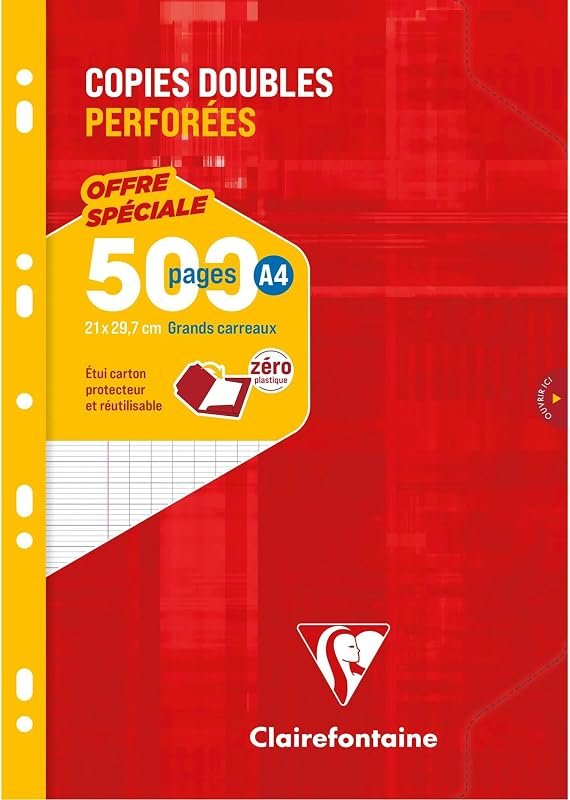 Clairefontaine 14791C - Étui Copies Doubles A4 500p Grands Carreaux 90g