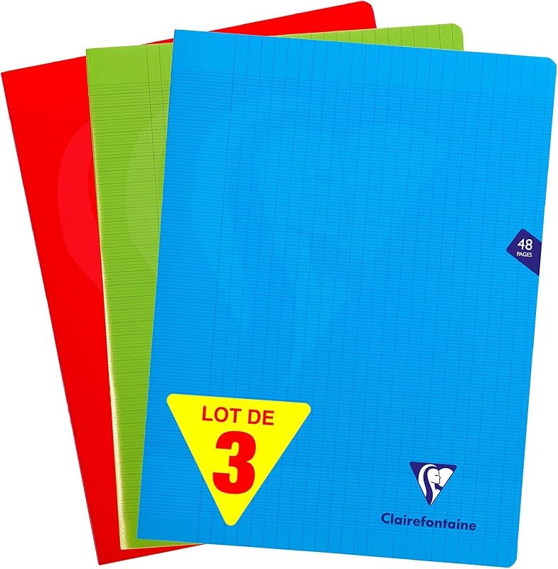 Clairefontaine 293311AMZ Lot 3 Cahiers Agrafés 24x32 48p Grands Carreaux