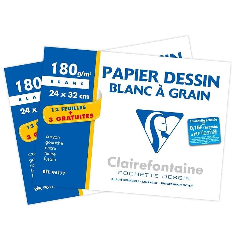 Clairefontaine 196177AMZC Lot 2 Pochettes Dessin à Grain 24x32cm 180g