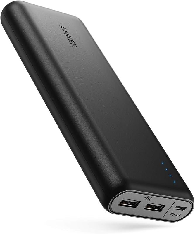Batterie externe noire rectangulaire avec deux ports USB