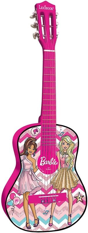 Lexibook - Mattel Barbie - Ma première Guitare Acoustique en Bois, 6 Cordes en Nylon, 53 cm, Guide d'apprentissage Inclus, Rose, K2000BB_01