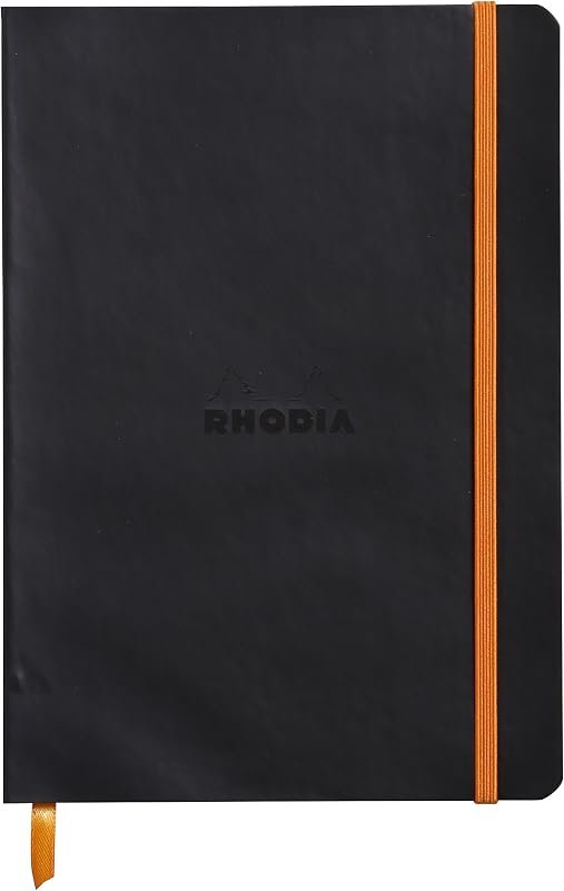 RHODIA 117402C - Carnet Souple Noir - A5 14,8 x 21 cm - Ligné - 160 pages - Papier Clairefontaine Ivoire 90 g/m² - Marque-Page, Fermeture