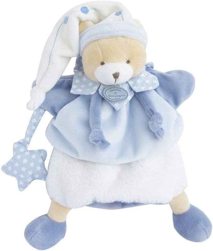 DOUDOU ET COMPAGNIE - Ours Petit Chou - Doudou Marionnette À Main - Taille 28 cm - Bleu/Blanc - Très Doux - Pour Enfants De Tous Âges