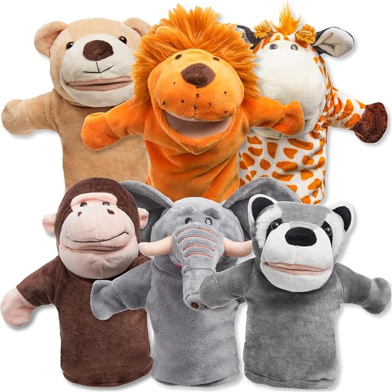JOYIN 6 Pièces Marionette à Main pour Enfant, Marionnettes à Main en Peluche de Luxe Théâtre de poupées, Jeu de Rôle, Cadeau de fête pour