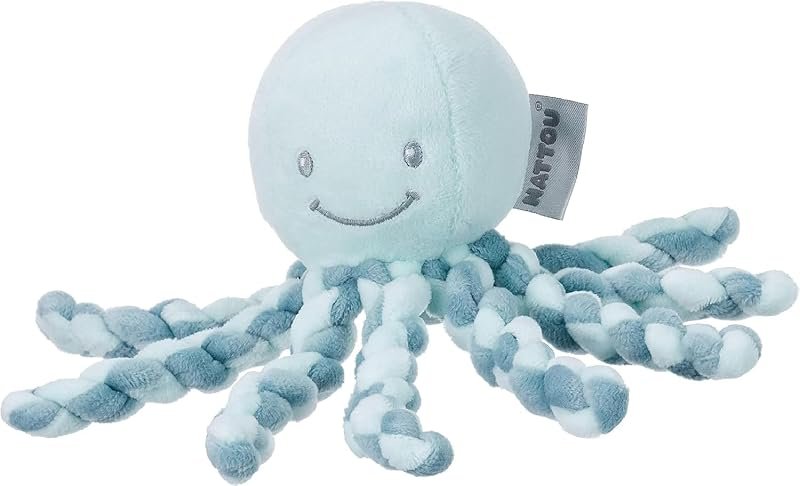 Nattou Peluche Poulpe, Dès la Naissance et Pour Bébés Prématurés, 23 cm, Vert menthe