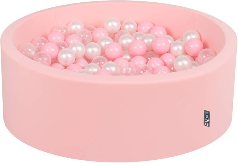 KiddyMoon Piscine À Balles pour Bébé Rond 90X30cm/200 Balles 7Cm Fosses À Boules Jouet Enfant, Rose: Rose Poudre/Perle/Transparent
