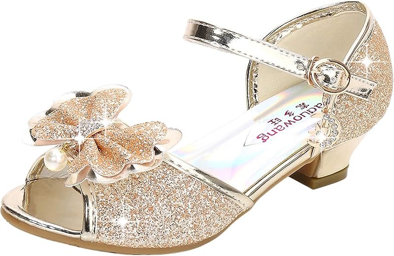 Fille Haute Qualité Chaussures de Princesse Paillettes Sandales Argenté Bleu Doux Halloween Noël Anniversaire Ballerine à Talon Déguisement