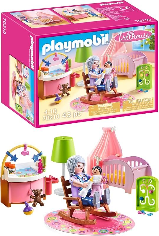 Playmobil 70210 Chambre de bébé - Dollhouse - avec Deux Personnages, lit bébé, Table à Langer, Lampe sur Pied, Fauteuil à Bascule et des