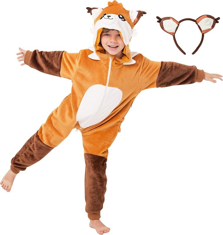 corimori 1851 (Plusieurs Modèles) Grenouillère pour Garçons Et Filles, Combinaison Pyjama, Kigurumi Animal, Faye Le Renard, Taille 9-11 Ans