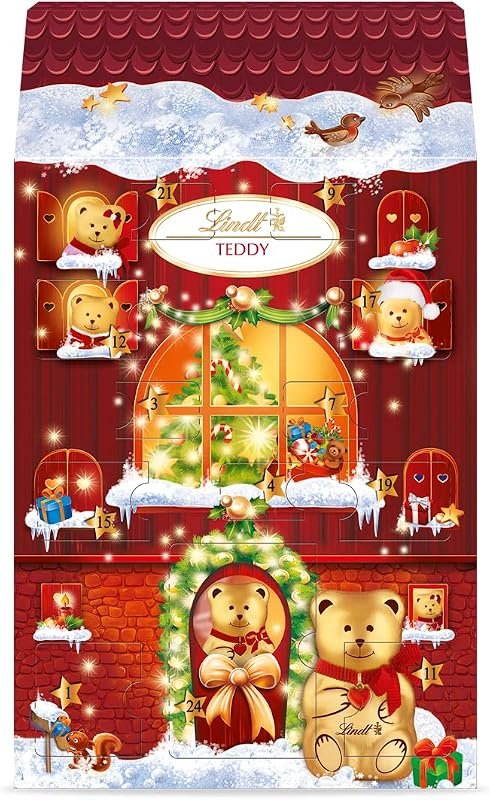 Calendrier de l'Avent en forme de chalet illustré, marque Lindt