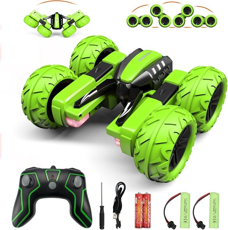Amicool RC Voiture Telecommandé Tout Terrain, 4WD 360°Rotation Stunt Car Offroad RC Véhicule avec LED, 2.4GHz Voiture Radiocommandee