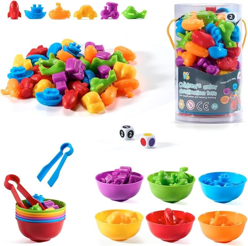 Jeu Éducatif, 47 Pièces Jouet pour Comptage et Tri Jeu Educatif Motricité, Jouet Montessori 2-6 Ans sans BPA, Apprentissage Formes et