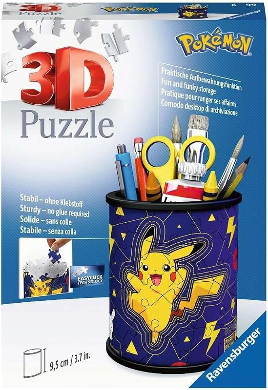 Ravensburger - Puzzle 3D Pot à Crayons - Pokemon/Pikachu - A partir de 6 Ans - 54 pièces numérotées à Assembler sans Colle - Accessoires
