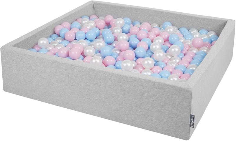 KiddyMoon Piscine À Balles pour Bébé Carré 120X30cm/200 Balles 7Cm Grande Fosses À Boules Jouet Enfant, Gris Clair: Babyblue-Rose