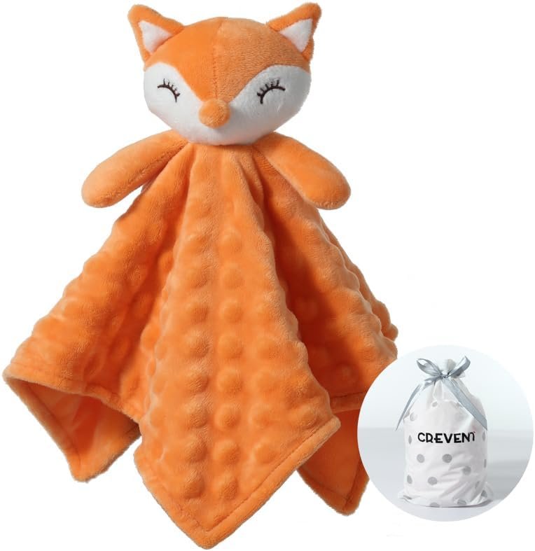 CREVENT Doudou Unisexe en Peluche Douce avec Visage d'animal - Excellent Cadeau pour Anniversaire, fête prénatale (Renard Orange)
