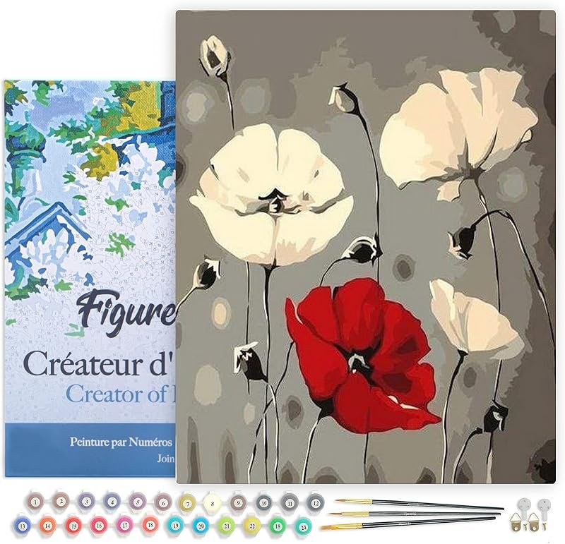 Toile peinture par numéros bouquet rouge et blanc