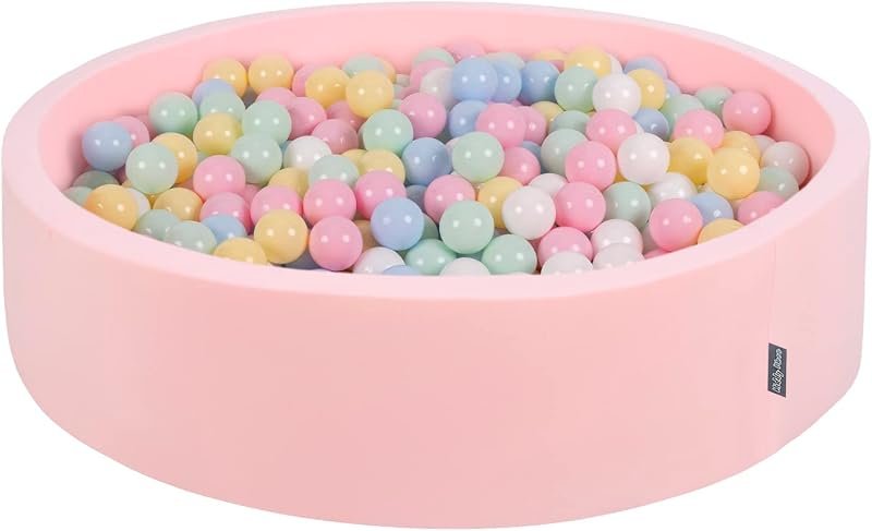 KiddyMoon Piscine À Balles pour Bébé Rond 120X30cm/300 Balles 7Cm Grande Fosses À Boules Jouet Enfant, Rose: Bleu Pastel/Jaune