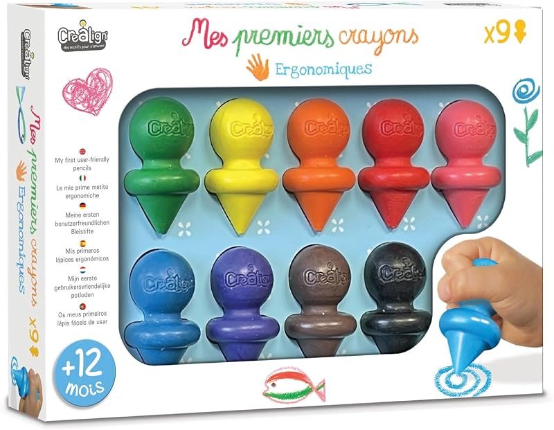 Créa Lign' | 1ers Crayons de Cire Ergonomiques | Dès 12 Mois | 9 Couleurs
