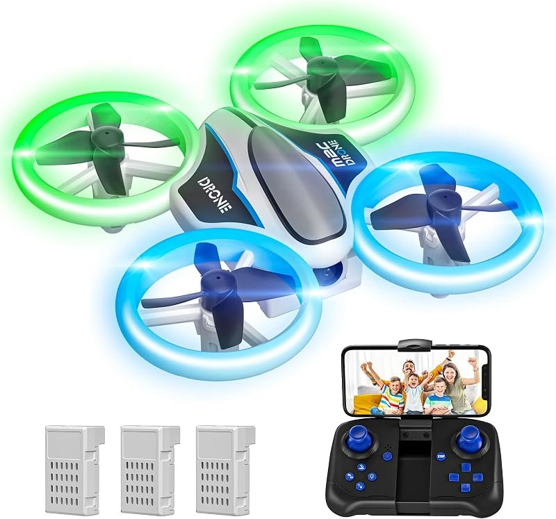 Mini Drone avec Caméra 1080P HD, Drone avec Lumières LED pour Enfant, Quadricoptère Hélicoptère RC avec 3 Batteries 21 Mins Jouet Cadeau