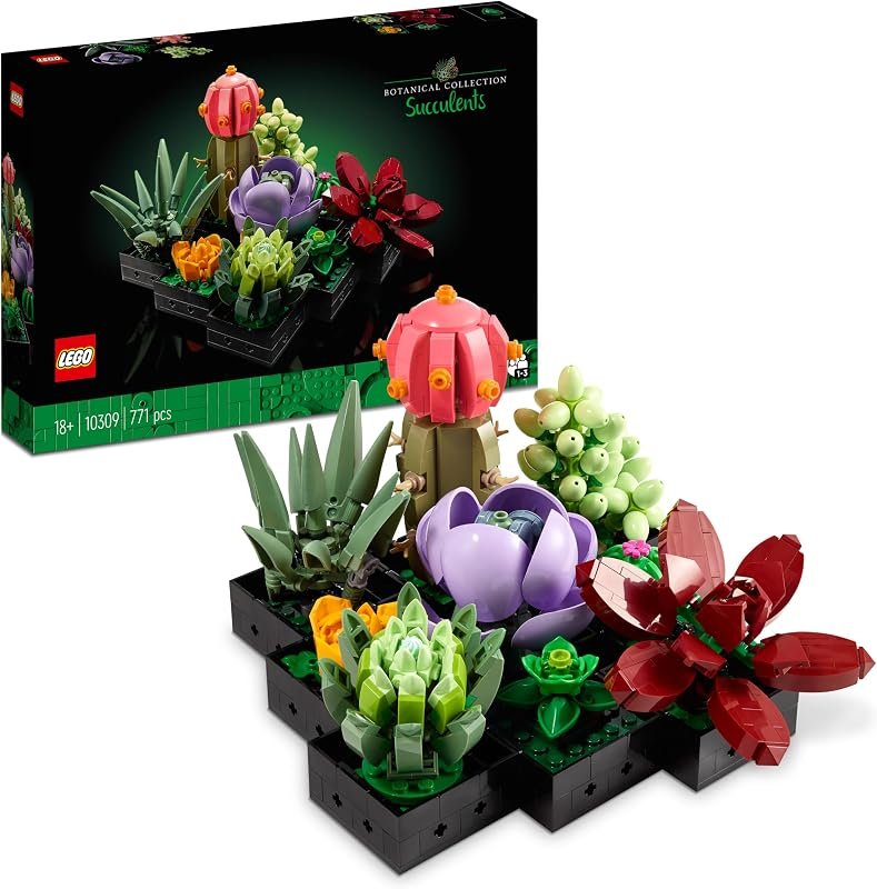 Neuf succulentes LEGO colorées dans des pots à briques