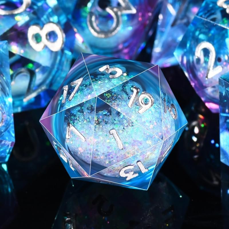 SIQUK 7 Pièces Dés Polyédriques Dés Liquid Core D4 D6 D8 D10 D12 D20 D% Jeu de Dés Polyédriques pour DND RPG MTG, Bleu & Violet