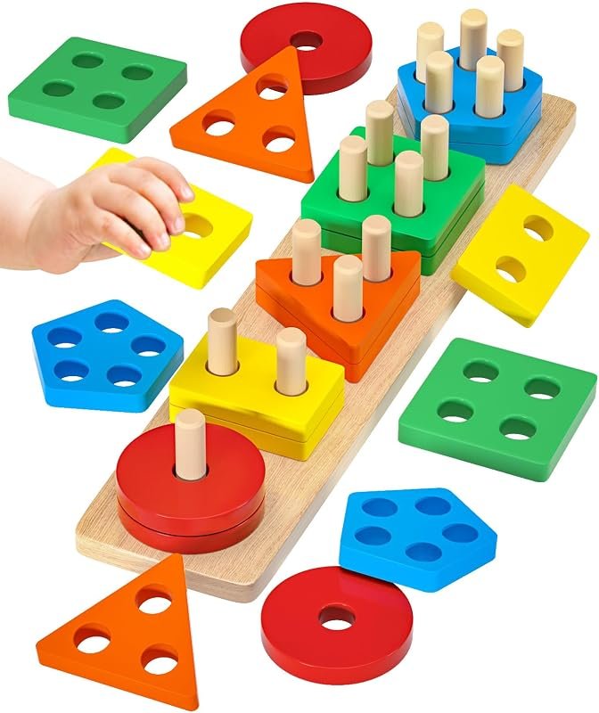 Uping Jouet Bebe 1 2 3 Ans Jeux Montessori Enfant 1 2 3 Ans Jeu Educatif en Bois Puzzle à Empiler et de Tri Cadeau Garçon Fille