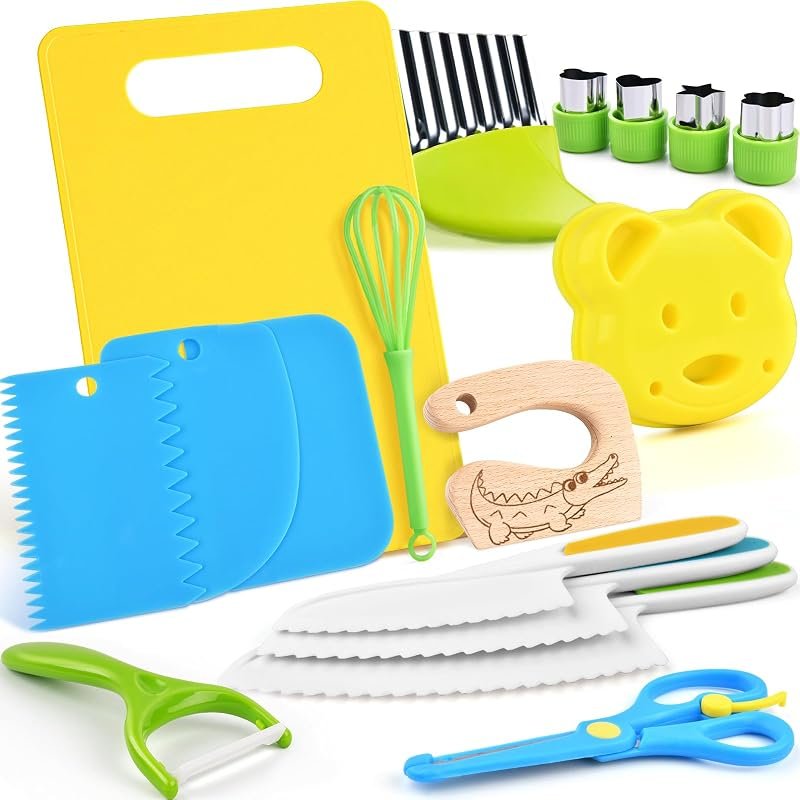 Kit Couteaux Sécurité de Cuisine Enfants - 17 Pièces Couteau Montessori