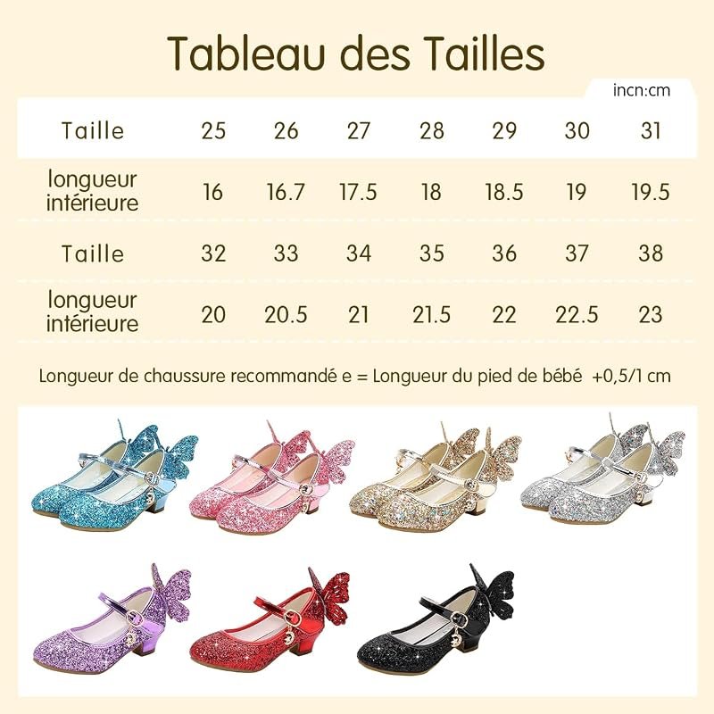 Fille Haute Qualité Chaussures de Princesse Talon Haut Paillettes Déguisement Argenté Bleu Rose Doux Halloween Noël Anniversaire Carnaval