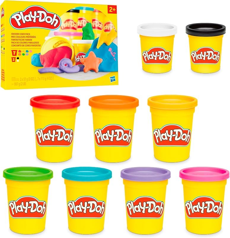 Play-Doh, Mes Couleurs préférées, Pack de 9 Pots de pâte à Modeler, Loisirs créatifs pour Filles et Garçons dès 2 Ans, Idèe Cadeaux pour