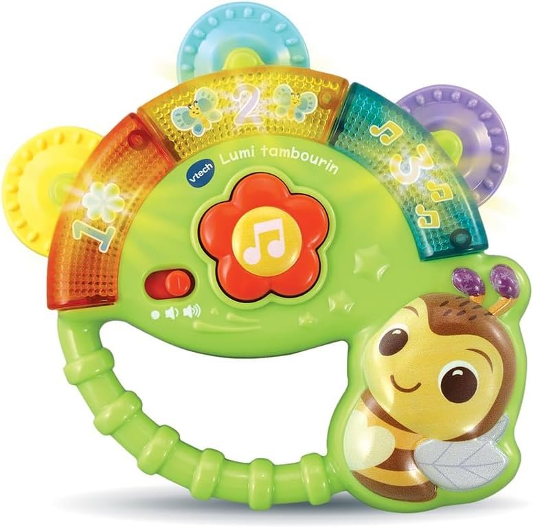 VTech - Lumi Tambourin, Instrument de Musique Bébé, Hochet Tambourin Interactif, Jeu de Motricité Fine, Jouet d'Éveil Musical, Cadeau Bébé