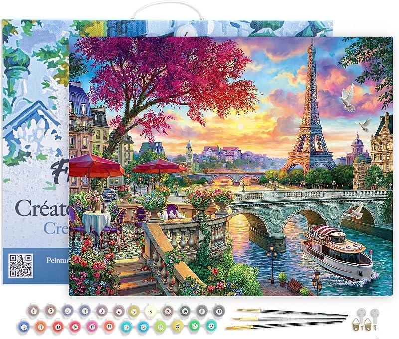 Toile peinture par numéros scène parisienne encadrée