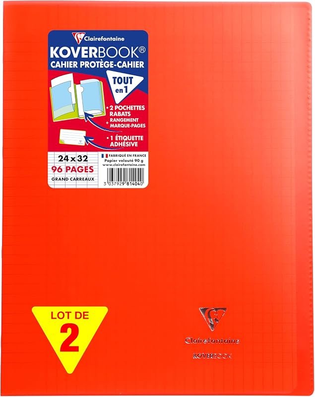 Clairefontaine 981404AMZC Lot 2 Cahiers Rouge 24x32 96p Grands Carreaux