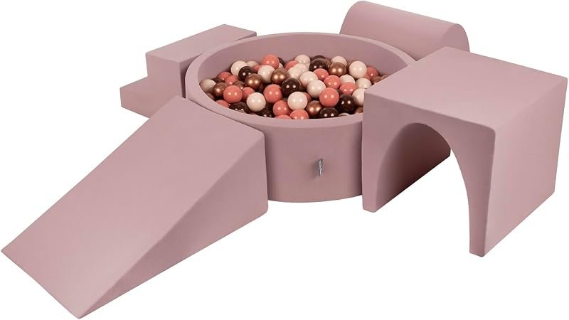 KiddyMoon Aire De Jeux en Mousse avec Rond Piscine À Balles (300 Balles) Fosses À Boules pour Enfants Jouets Parcours Obstacles, Bruyère