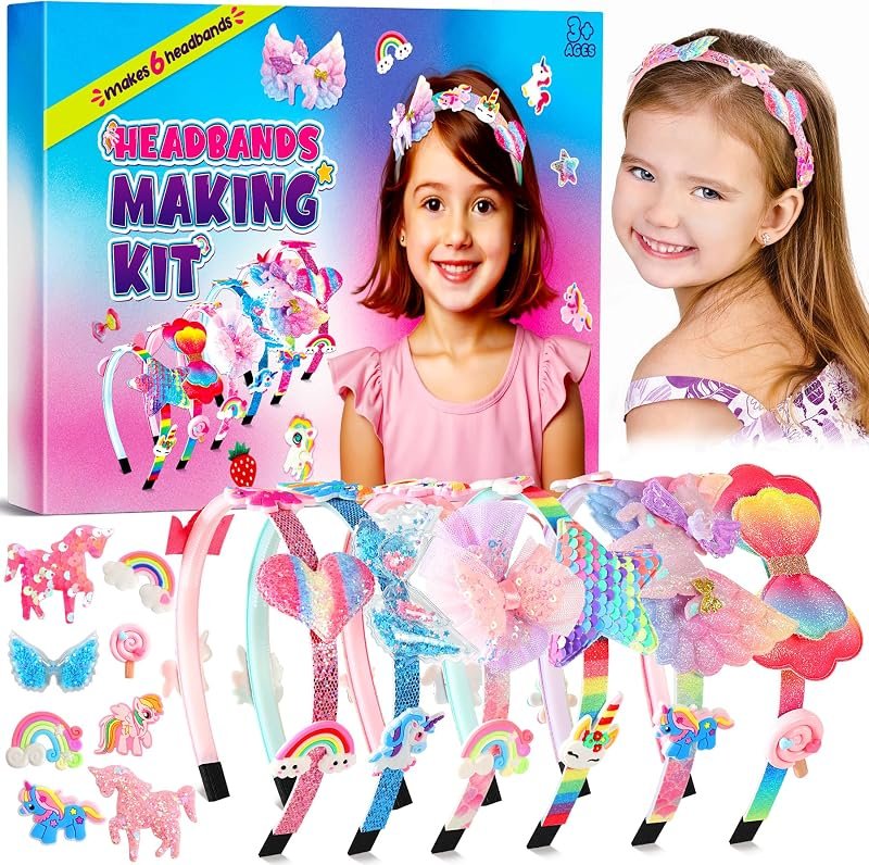 Pourbibi Kit de Fabrication de Bandeaux Licorne, Cadeau Fille 3 4 5 6 7 8 9 Ans, Cadeaux d'Anniversaire pour Filles de 3 à 10 Ans,Jouet