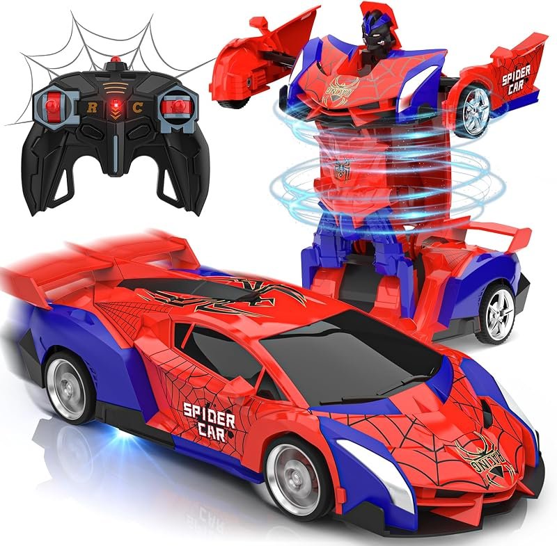 Voiture Télécommandée Spider Jouet Enfant, 2 en 1 Transformable Robot Cars