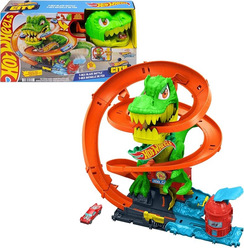 Hot Wheels City T-Rex Blaze Battle et Voiture Miniature 1:64