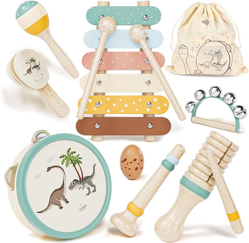 Lehoo Castle Bois Instruments de Musique Bebe Jeu Cadeau 1 an+(Dinosaure)