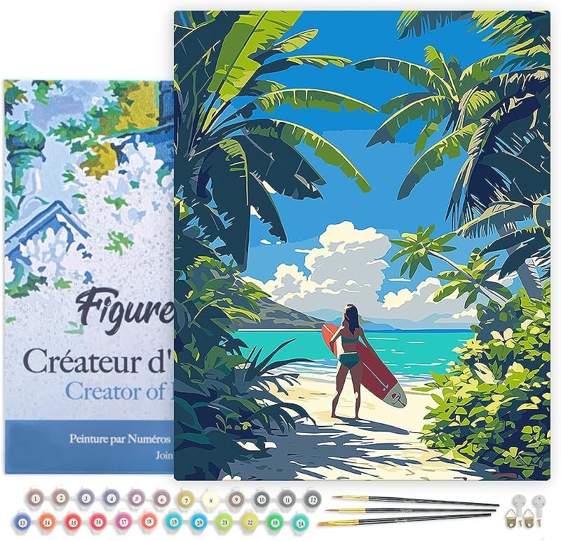 Toile peinture par numéros plage tropicale surf