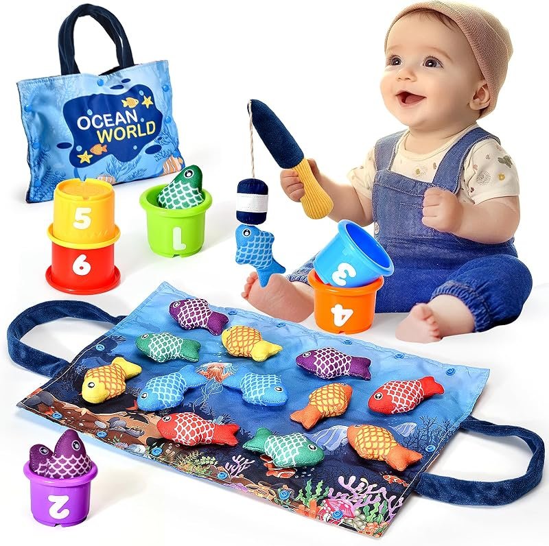 Jouet Bebe 1 an, Montessori Pêche a la Ligne Jeux pour Enfant 6 9 12 18 Mois, Educatif Jeu Bébé, Cadeau pour Fille Garcon Fille 1-3 Ans