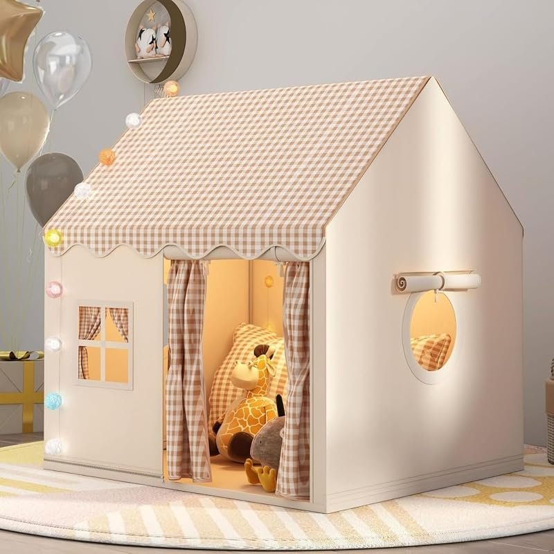 MUHMUH Tente de jeu intérieure pour enfants, avec fenêtre, maison d'enfant, coin câlin, décoration de chambre d'enfant (couleurs neutres)