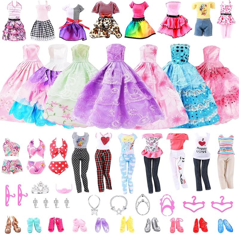 Vicloon Vêtements Poupée,32PCS Vêtement Accessoires De Poupée,2 Robes Soirée 2 De Ensembles 2 Robes Soirée 2 Bikinis 10 Paires Chaussures