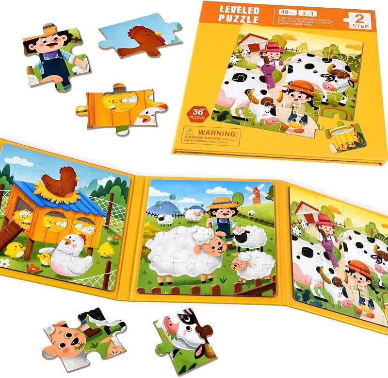 NEBURORA Puzzles magnétiques pour Tout-Petits, Jouets éducatifs de Voyage, activités en Voiture et Avion, 48 ​​pièces Puzzles magnétiques