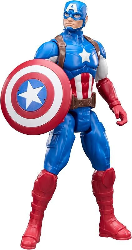 Marvel Avengers Titan Series, Figurine Captain America de 29 cm, Jouets de Super-héros pour Enfants, dès 4 Ans, Bleu et Blanc avec Détails