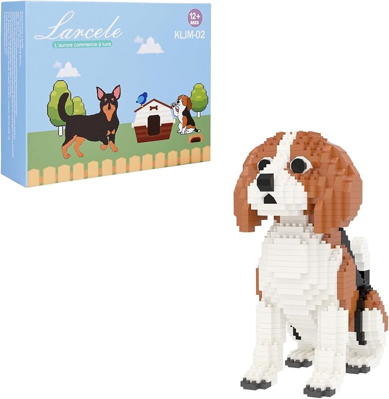 Larcele 964 Pièces Micro Blocs de Construction Kit, Bricolage Mini Blocs de Briques Jouet Set pour les 12 Ans et Plus KLJM-02 (Beagle)
