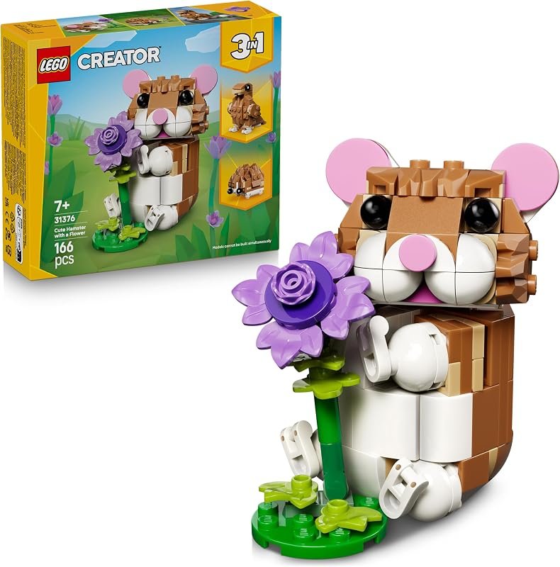 LEGO Creator 3-en-1 L’Adorable Hamster et la Fleur - Figurine d'animal se Transformant en Aigle ou Hérisson - Idée de Décoration Intérieure
