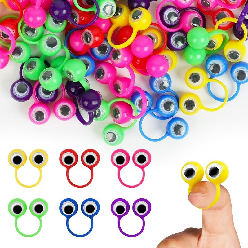 Aolso 50PCS Marionnettes à Doigt Oeil Doigt marionnette, Multicolore Bagues Marionnettes, Jouet éducatif Doigt pour Enfants Goodie Sac