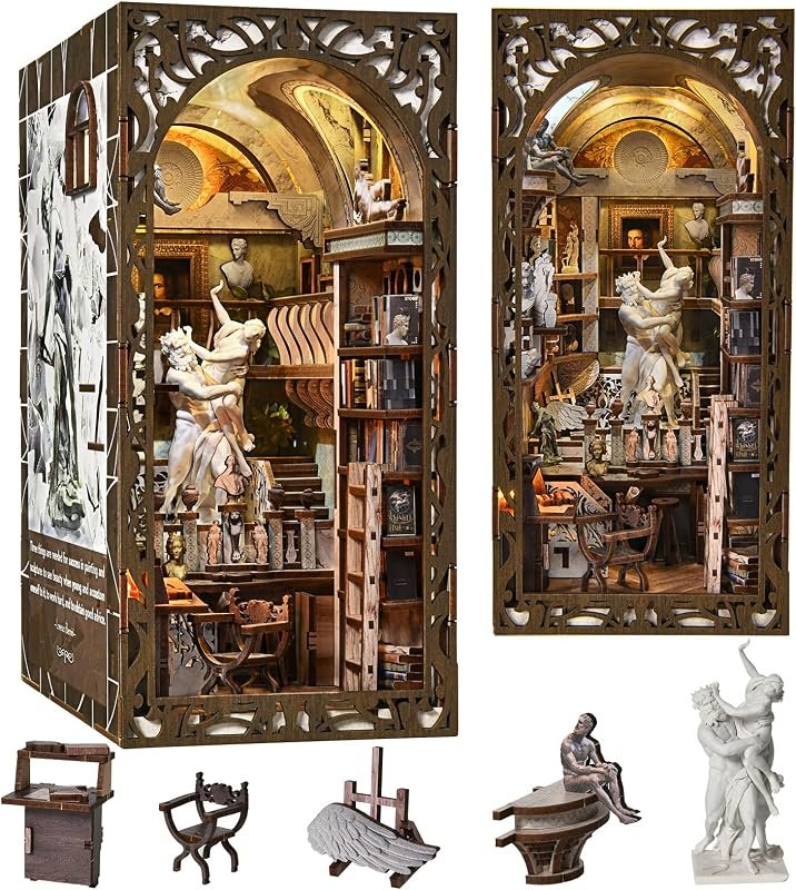 MiniCity Atelier du Bernin Kit Book Nook DIY, Puzzle 3D en Bois avec LED