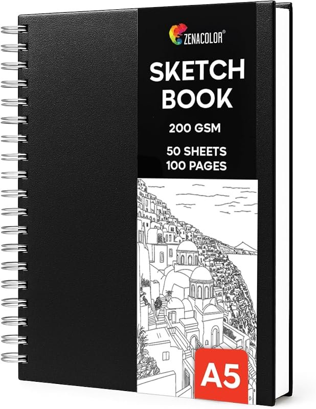 Zenacolor - Carnet De Dessin A5 Papier Epais 200g/m², 50 feuilles/100 pages